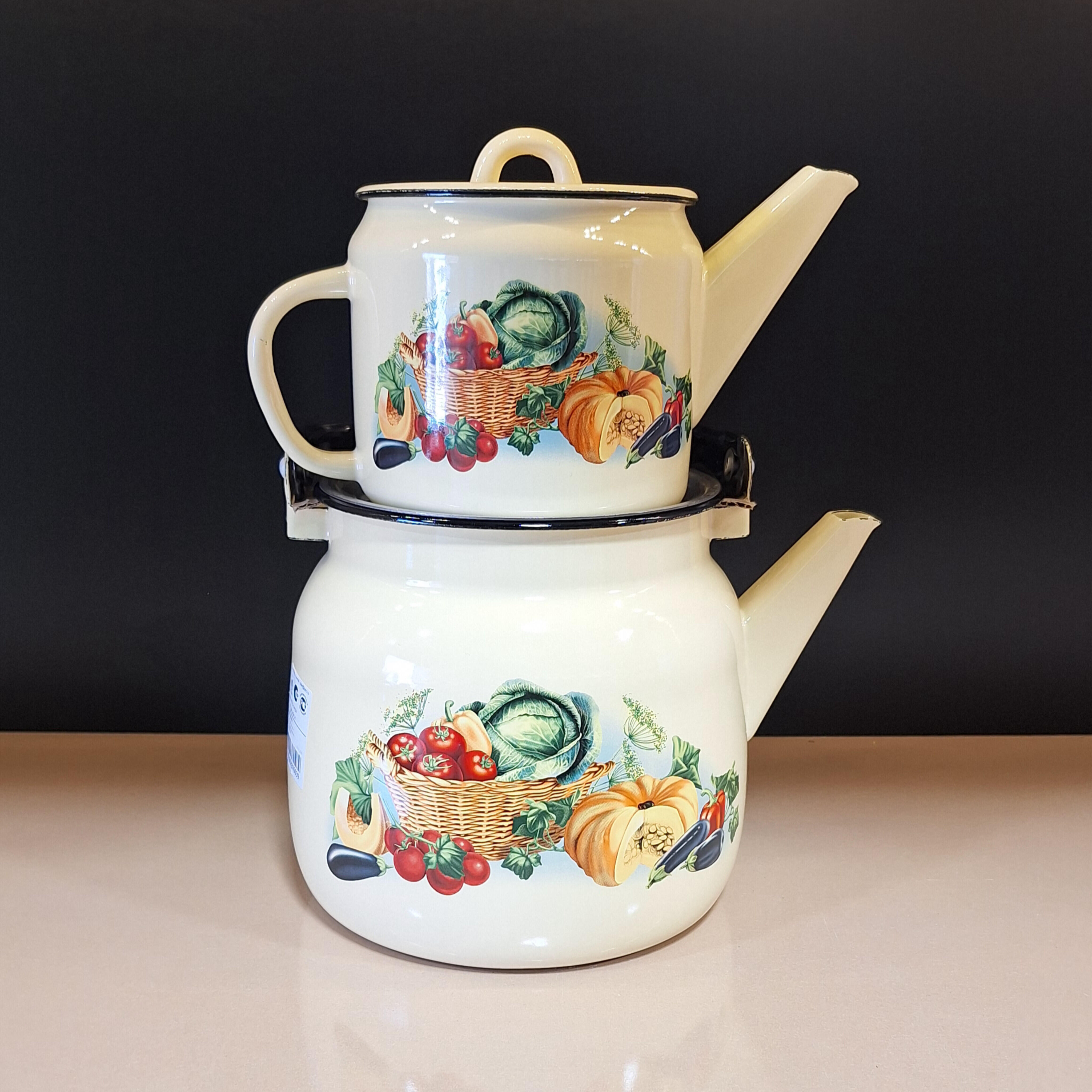 ست کتری و قوری 3.5لیتر لعابی طرح کدو